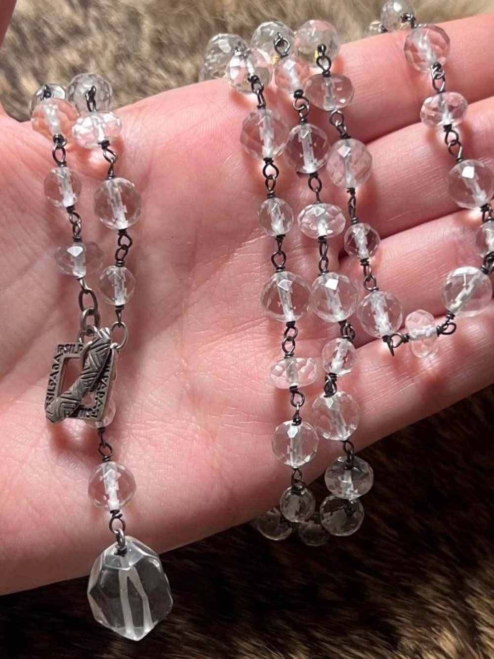 Chunky discontinued sterling silver Silpada rosary style quartz bead necklace